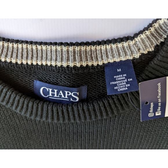 Chaps Iconic Crew Neck Black Sweater Sz Medium New with Tag - Picture 2 of 6